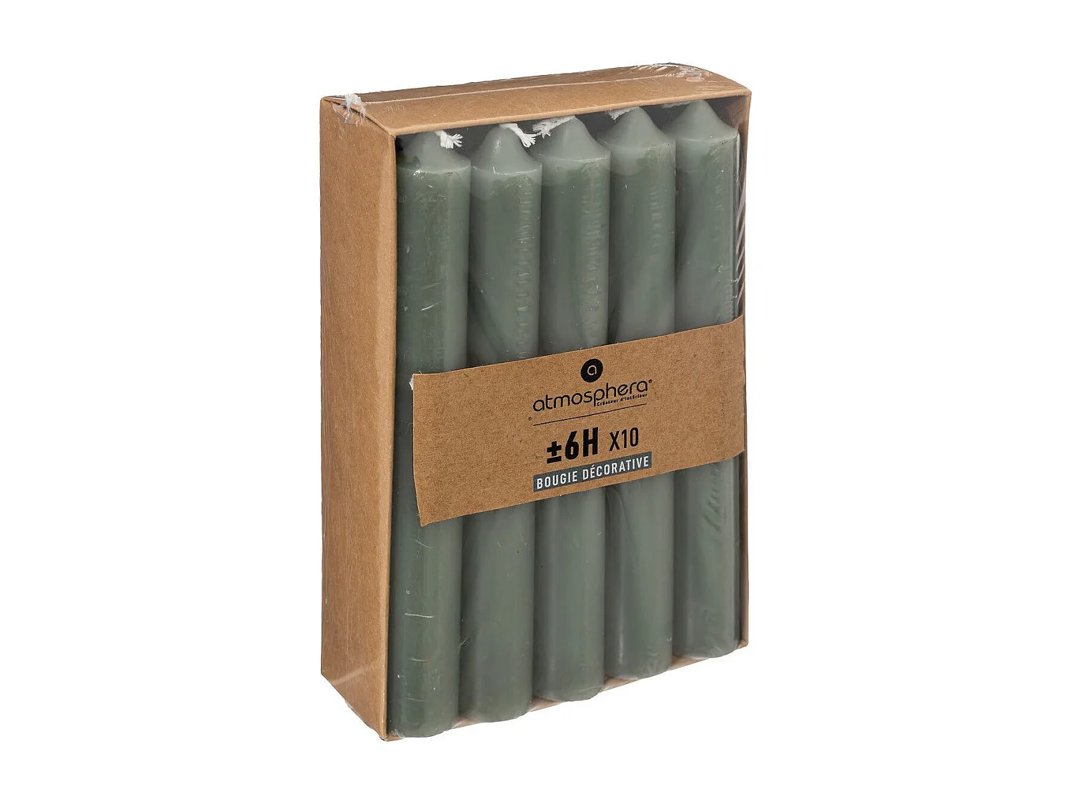 Lot de 10 Bougies Bâton "Hugo" 16cm Vert Eucalyptus