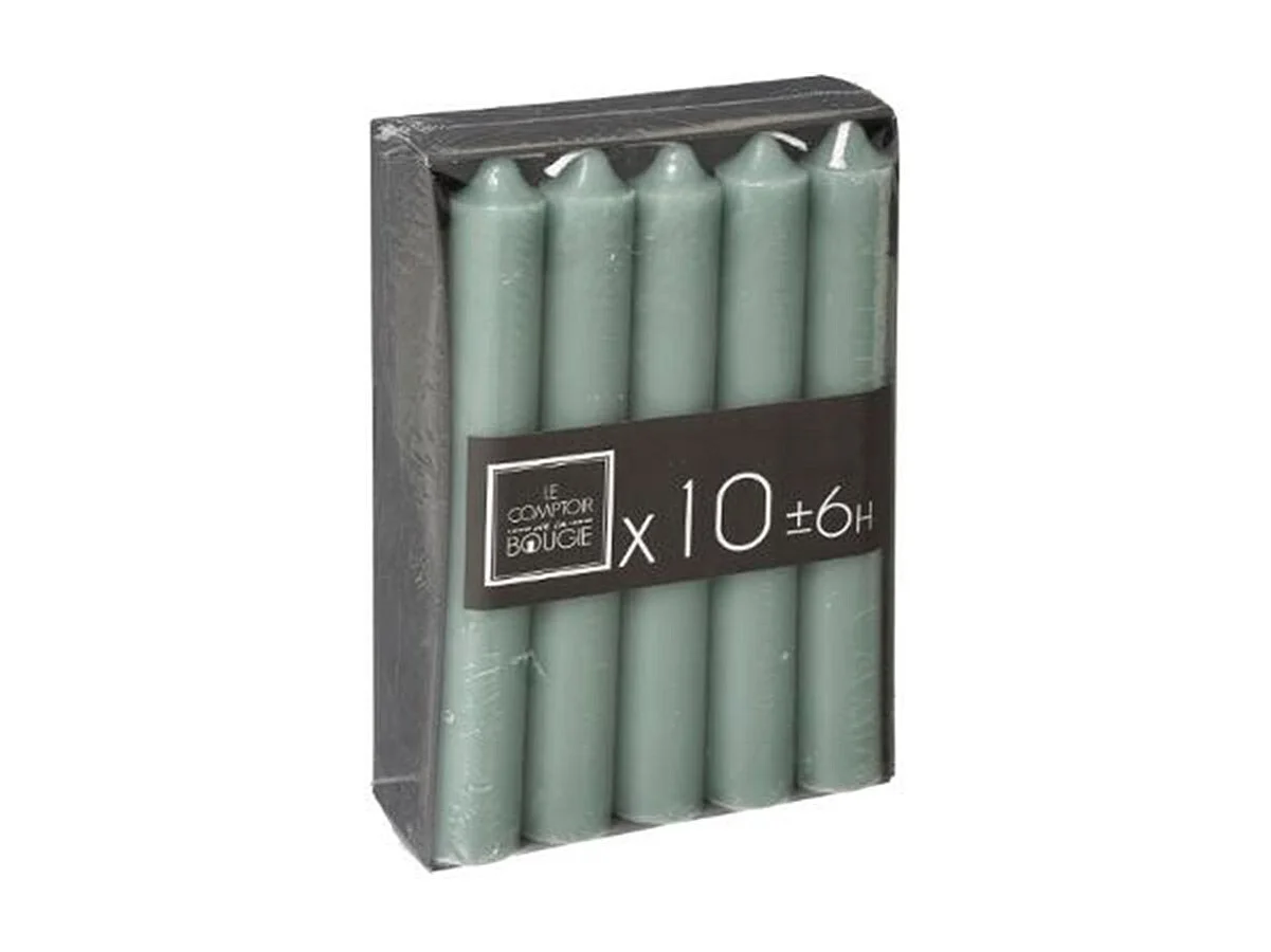 Lot de 10 Bougies Bâton "Hugo" 16cm Vert Eucalyptus