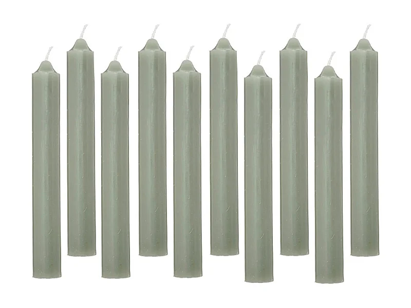 Lot de 10 Bougies Bâton "Hugo" 16cm Vert Eucalyptus
