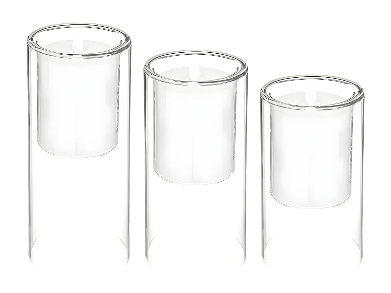 Lot de 3 Bougies Led "Double Verre" 25cm Transparent