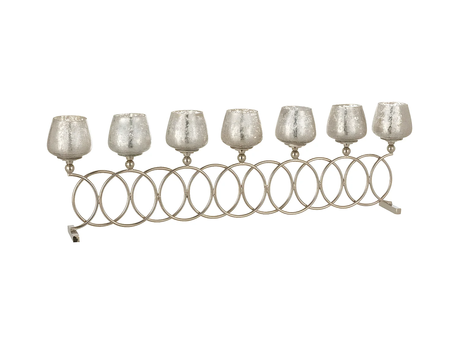 Lot 8 Photophores Anneaux "Craquelé" 75cm Argent