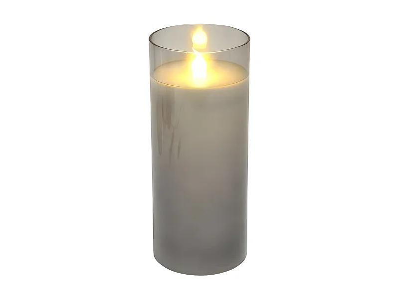 Bougie Ronde LED "Verrine" 17cm Gris Clair