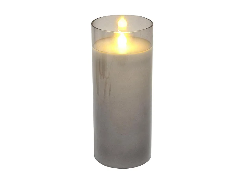 Bougie Ronde LED "Verrine" 17cm Gris Clair