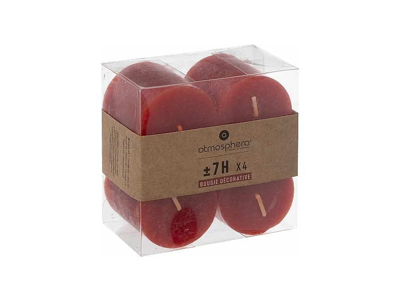 Lot de 4 Bougies Votives "Rustic" 4,5cm Rouge