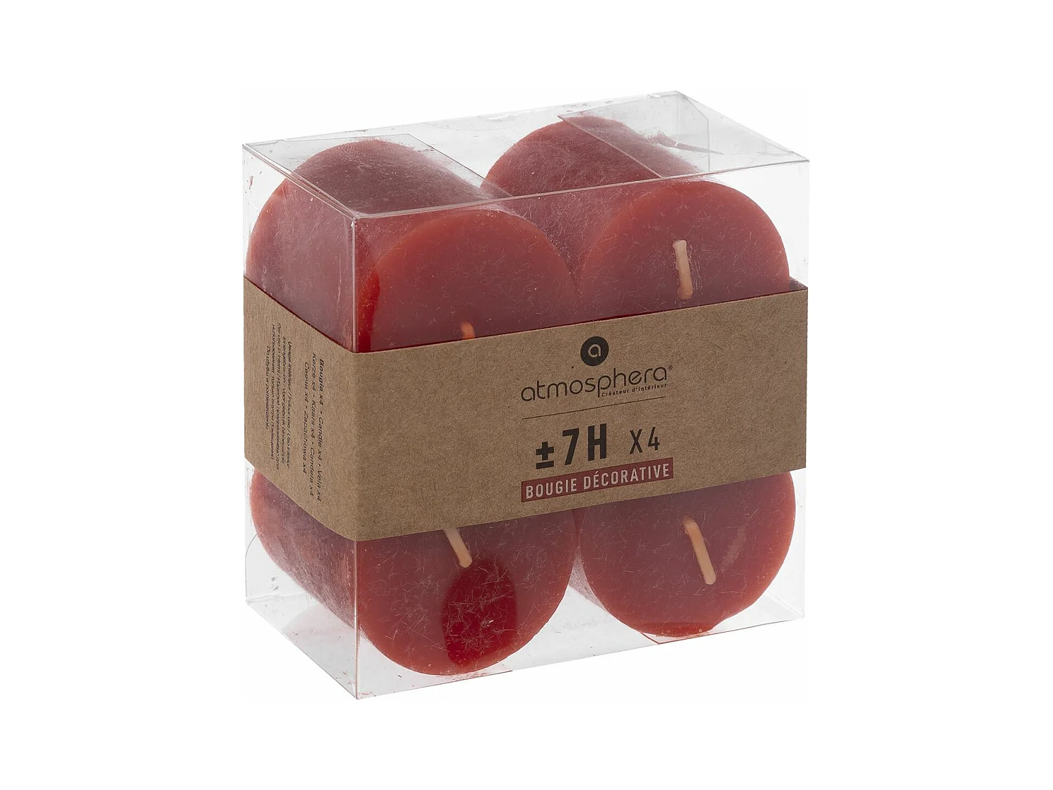 Lot de 4 Bougies Votive Rustique Rouge D 4.5 cm