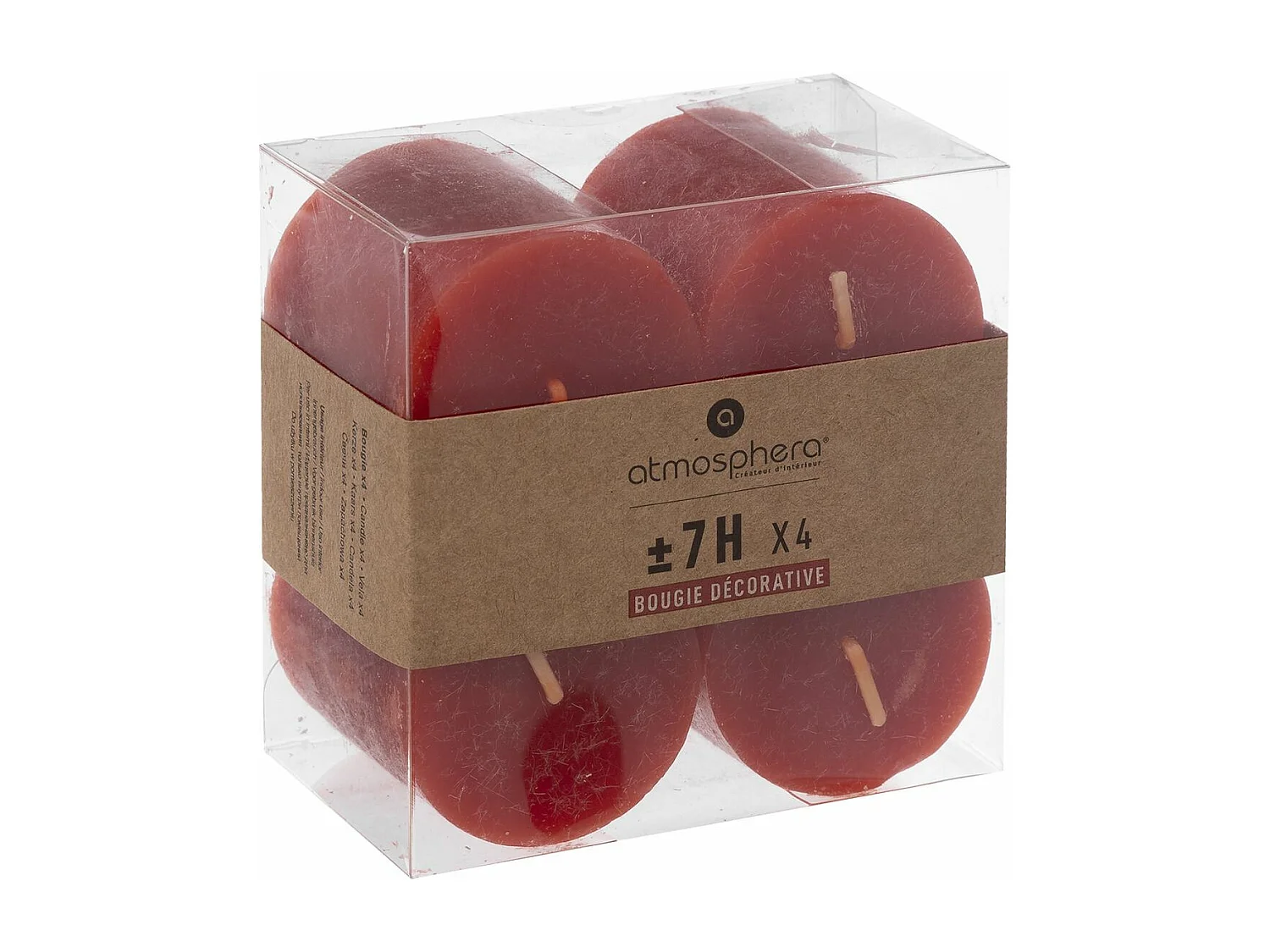 Lot de 4 Bougies Votives &quot;Rustic&quot; 4,5cm Rouge