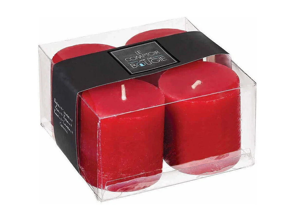 Lot de 4 Bougies Votives "Rustic" 4,5cm Rouge