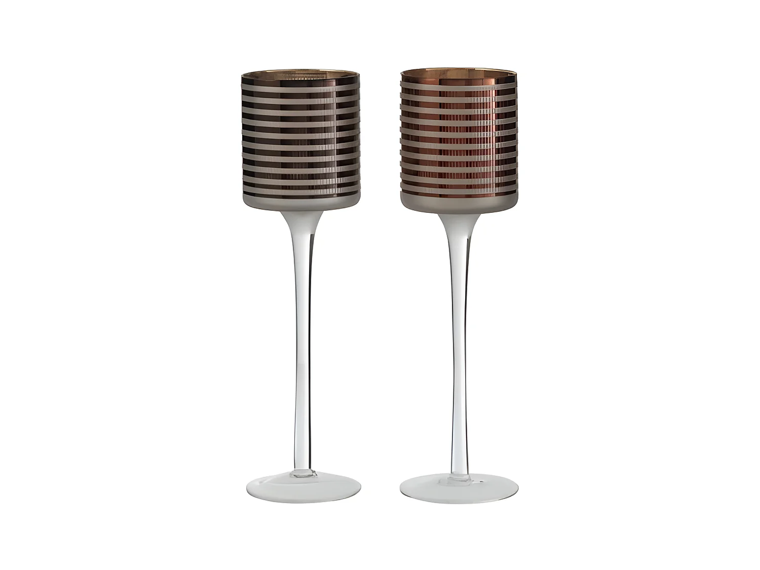 Lot de 2 Photophores sur Pied "Verre Rayé" 25cm Marron