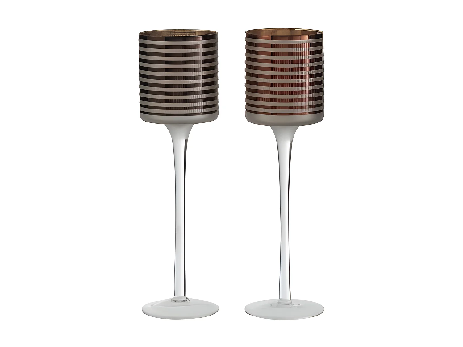 Lot de 2 Photophores sur Pied "Verre Rayé" 25cm Marron