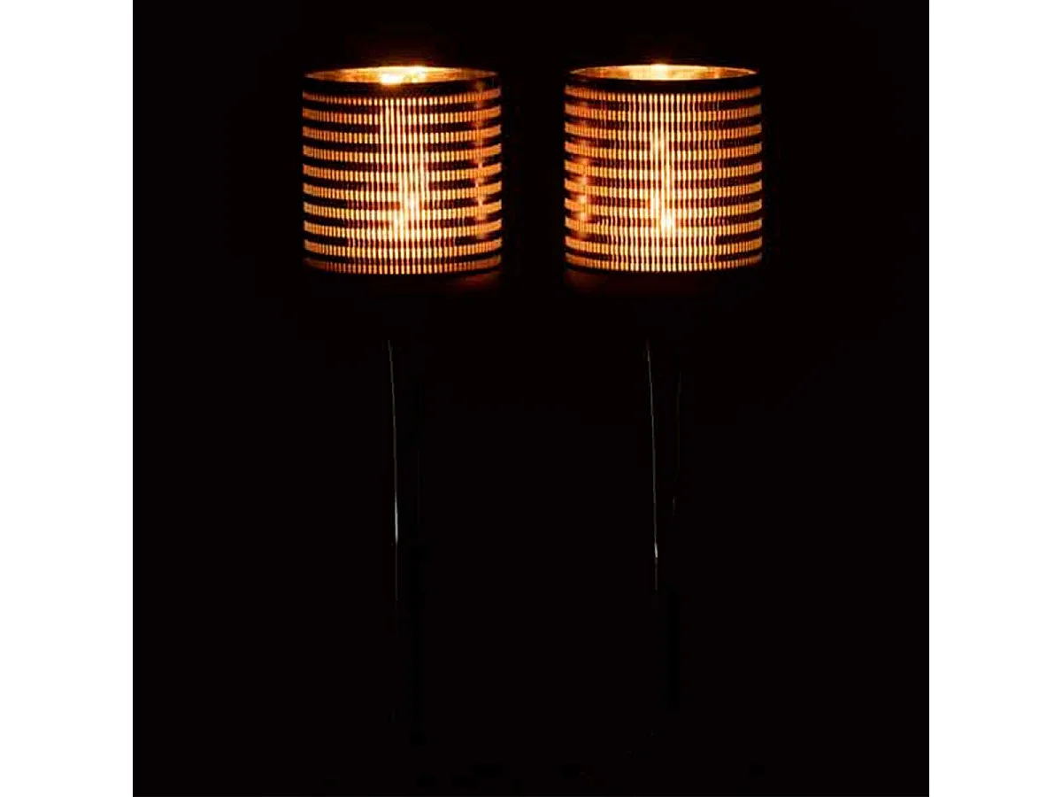 Lot de 2 Photophores sur Pied "Verre Rayé" 25cm Marron