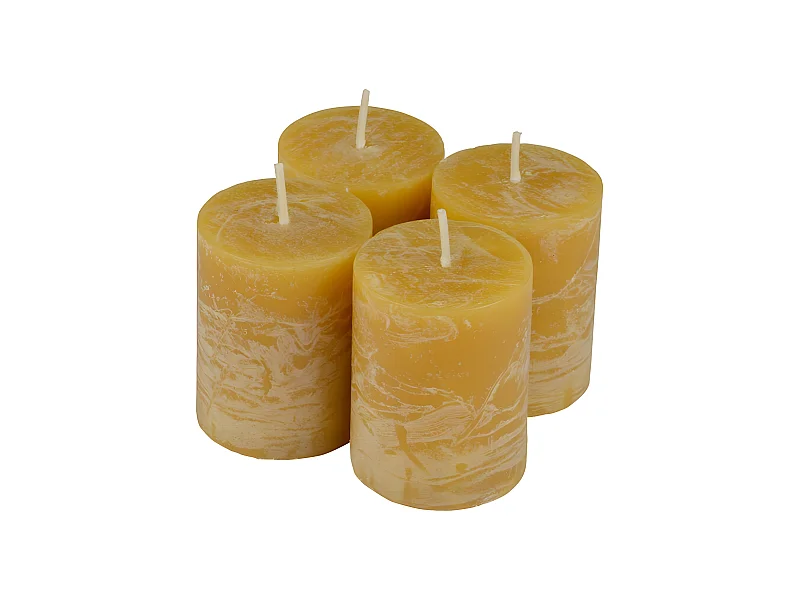 Lot de 4 Bougies Pilier "Rustique" 5cm Jaune