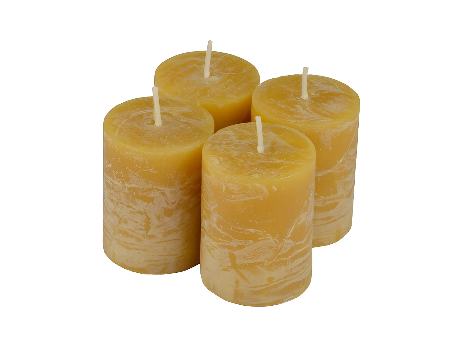 Lot de 4 Bougies Pilier "Rustique" 5cm Jaune