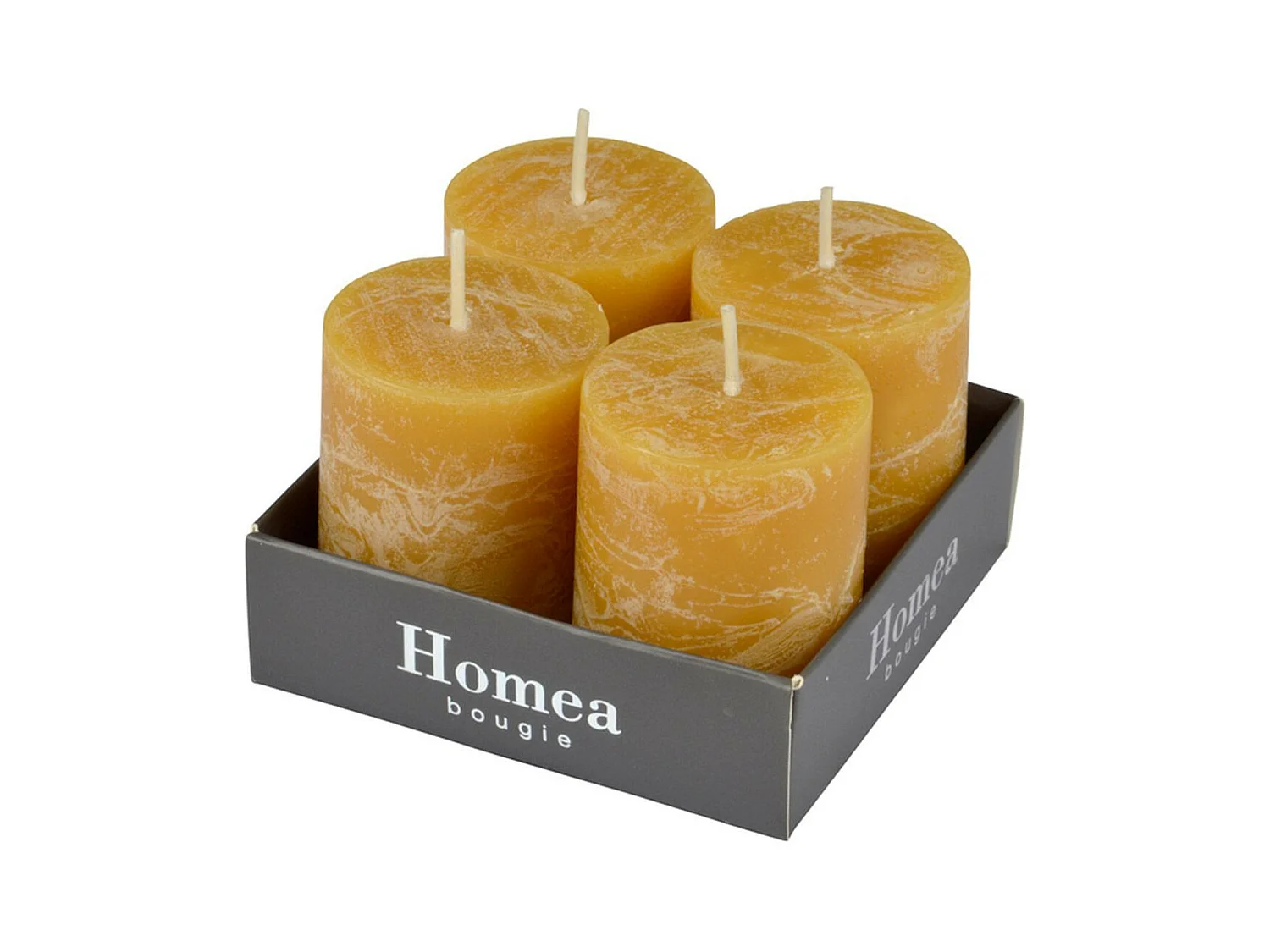 Lot de 4 Bougies Pilier "Rustique" 5cm Jaune