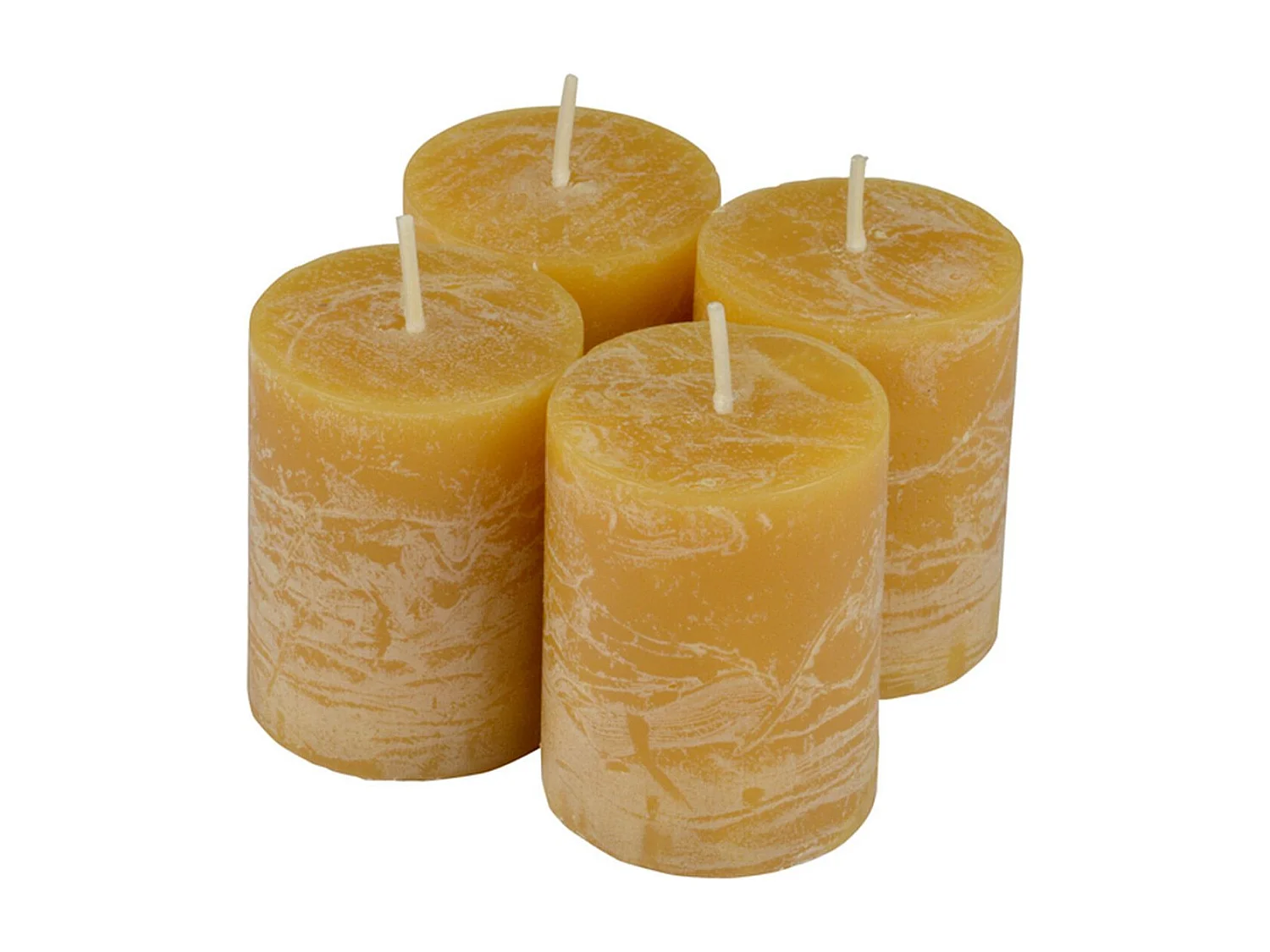 Lot de 4 Bougies Pilier "Rustique" 5cm Jaune