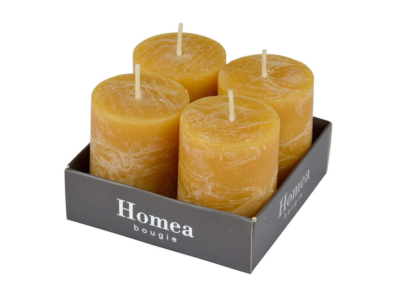 Lot de 4 Bougies Pilier "Rustique" 5cm Jaune