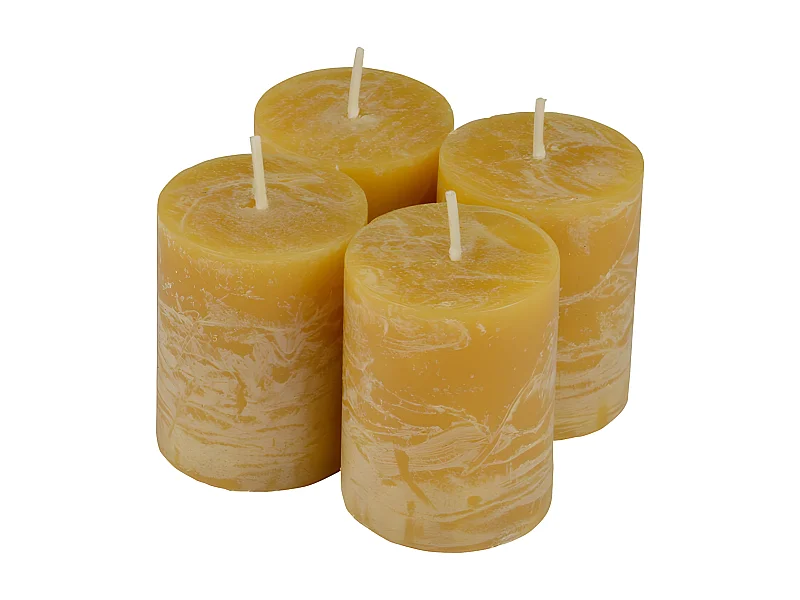 Lot de 4 Bougies Pilier "Rustique" 5cm Jaune