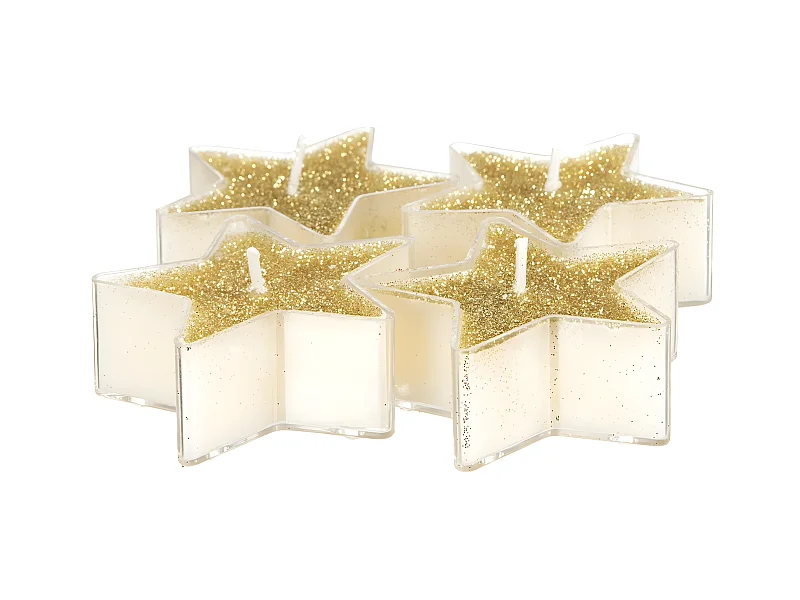 Lot de 4 Bougies Étoiles "Colorama" 24g Or