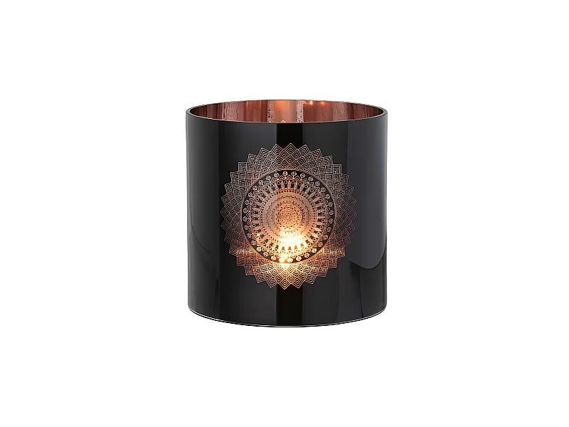 Portavelas de vidrio negro - cobre 20x20x20 cm