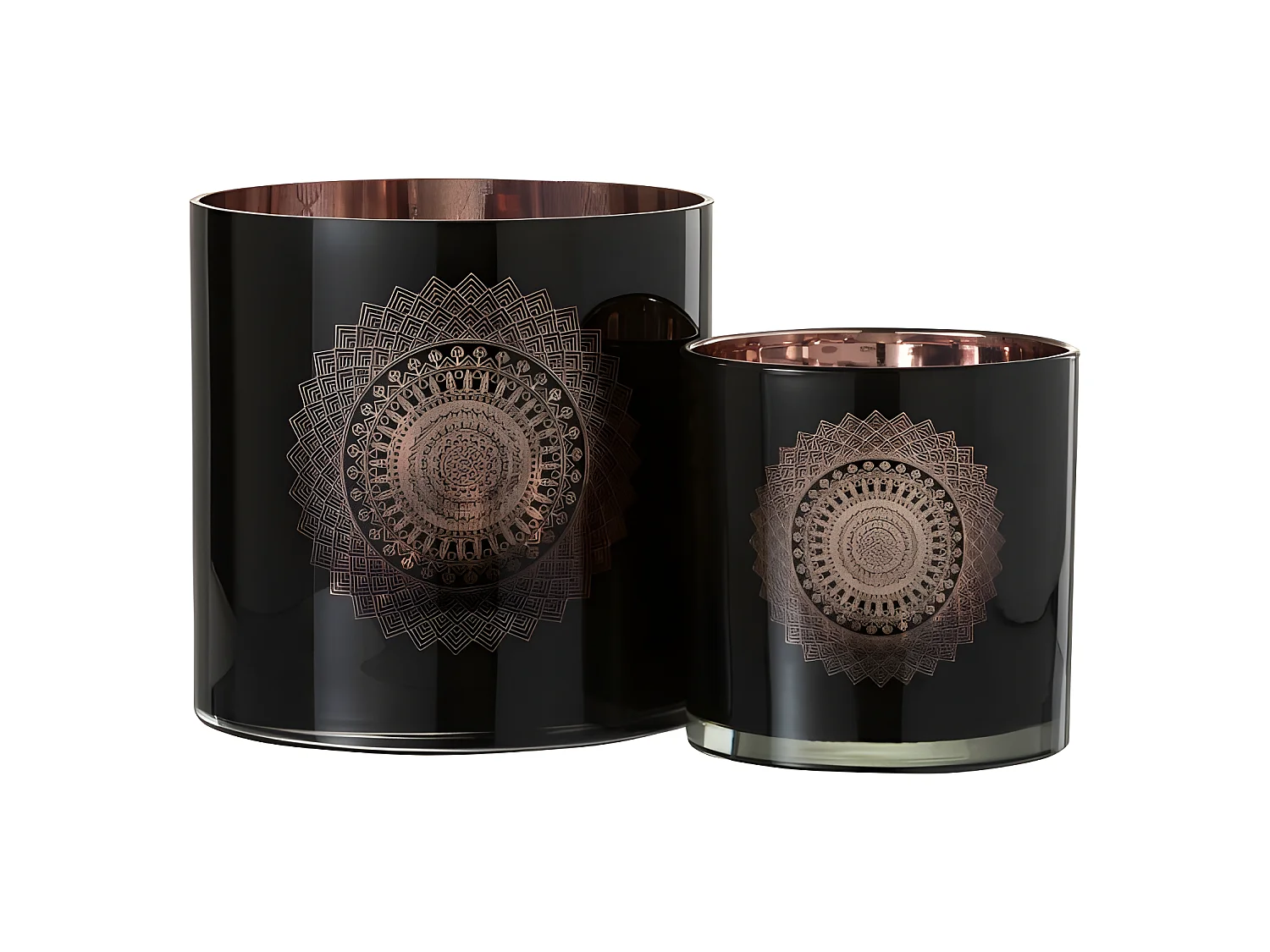 Photophore en Verre "Boho" 20cm Noir & Cuivre