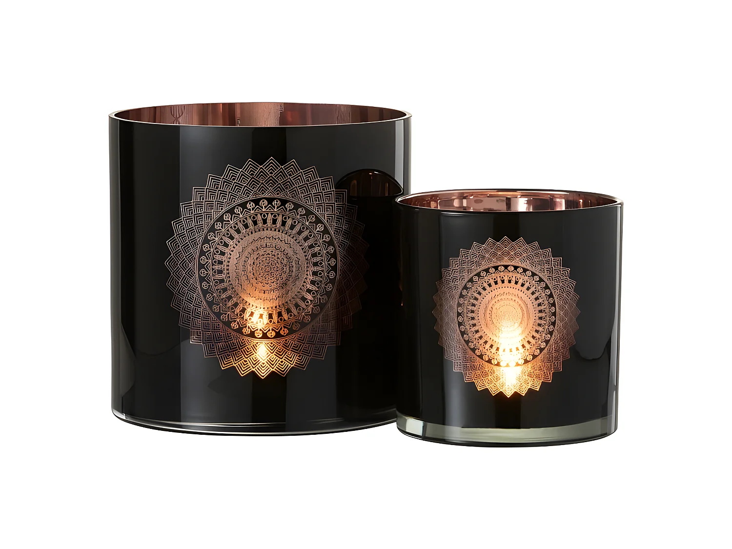 Photophore en Verre "Boho" 20cm Noir & Cuivre