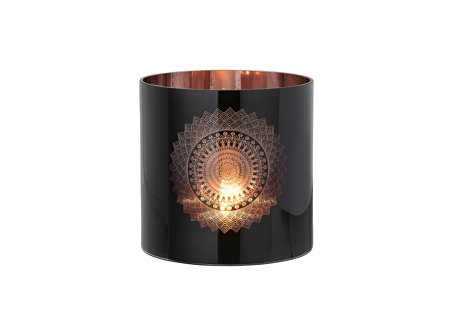 Photophore en Verre "Boho" 20cm Noir & Cuivre