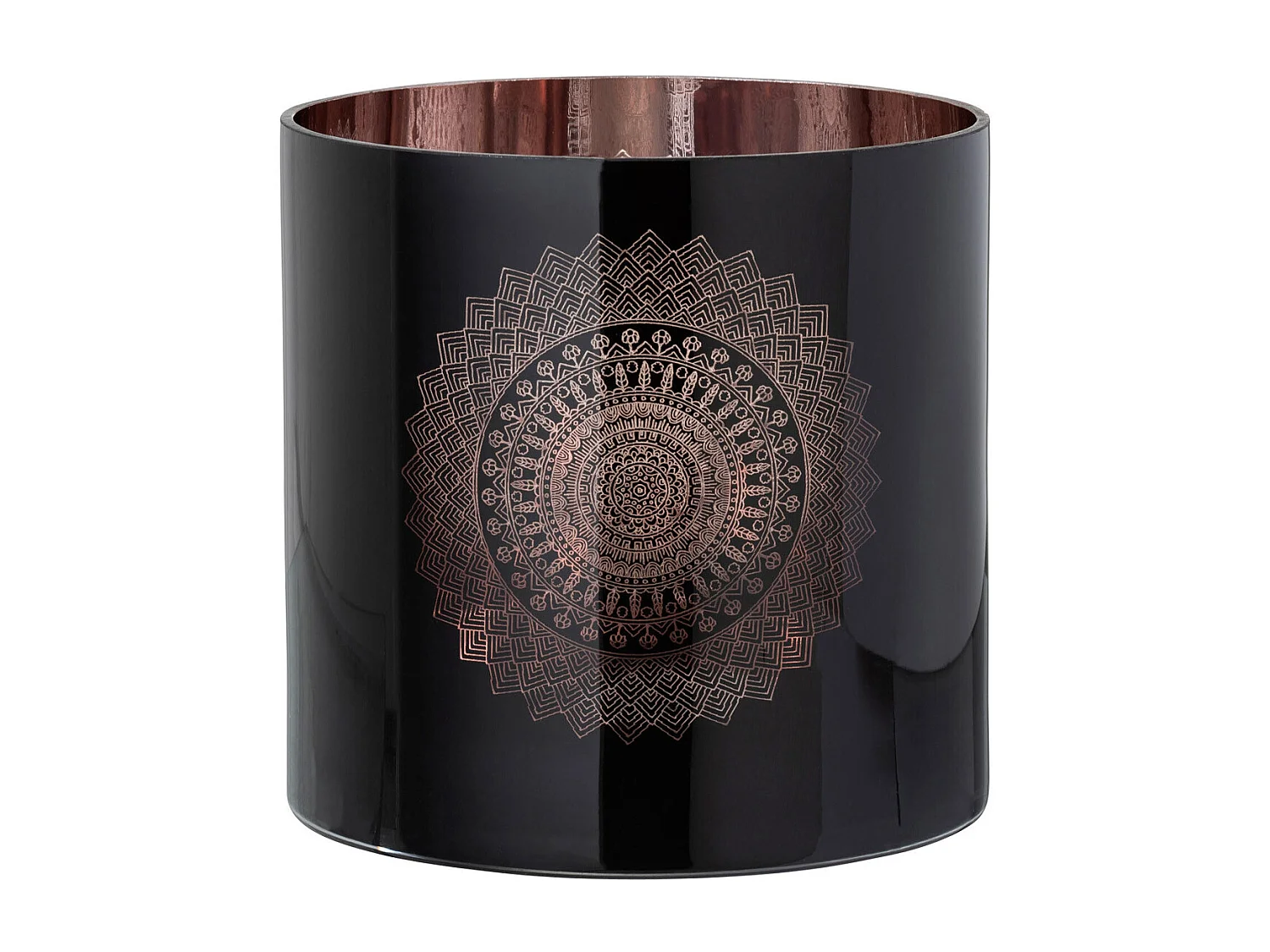 Photophore en Verre "Boho" 20cm Noir & Cuivre