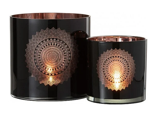 Photophore en Verre "Boho" 20cm Noir & Cuivre