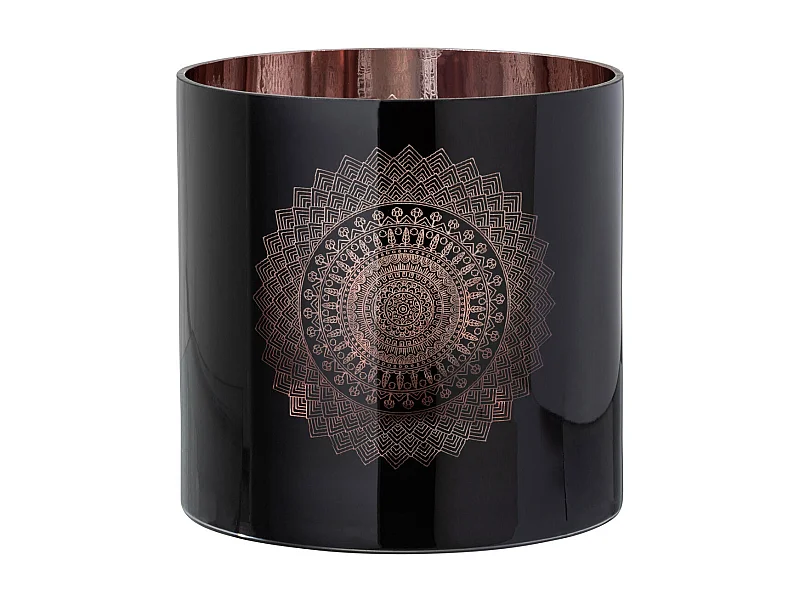 Photophore en Verre "Boho" 20cm Noir & Cuivre