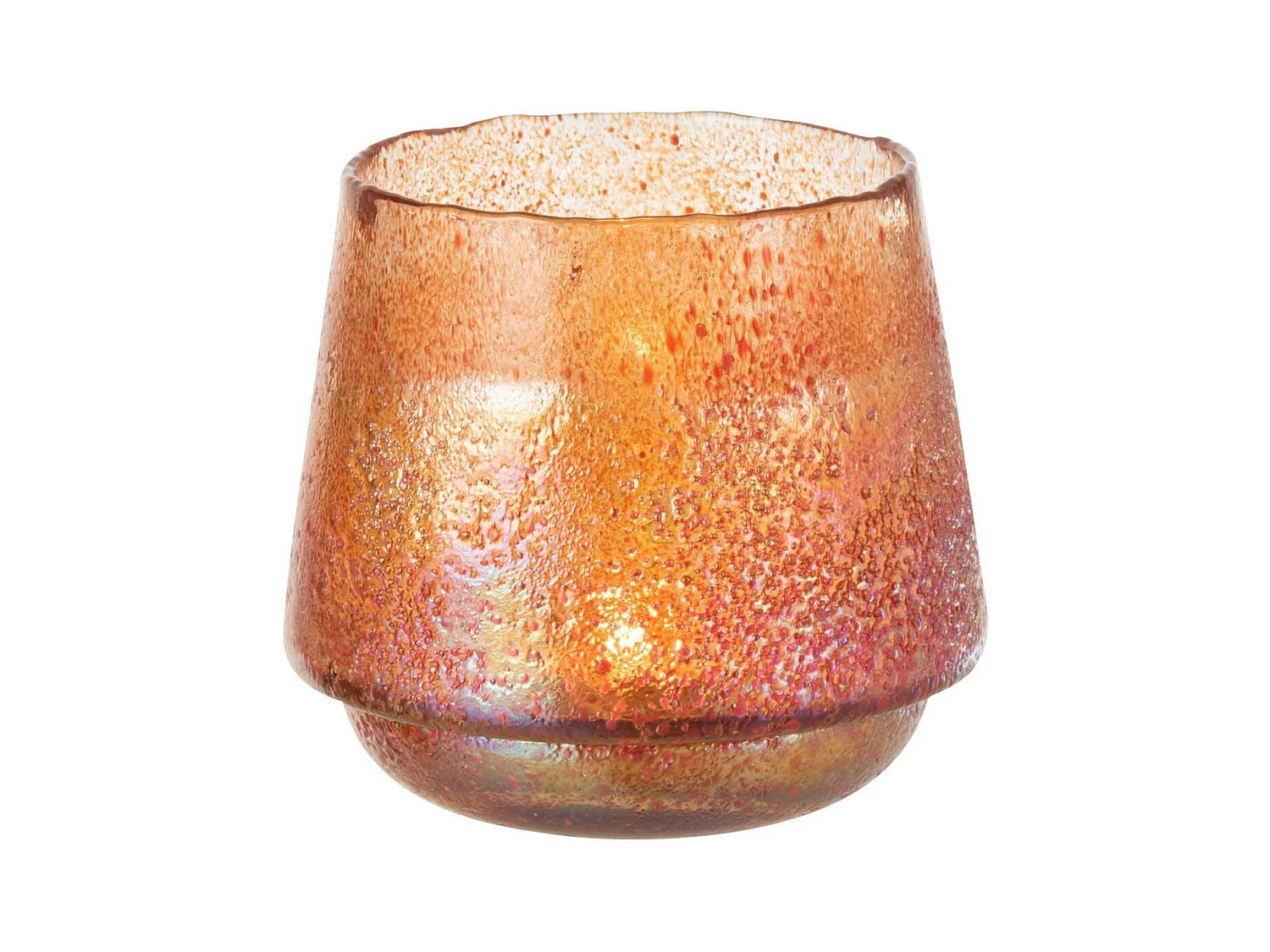 Portavelas de vidrio naranja 14x14x13 cm