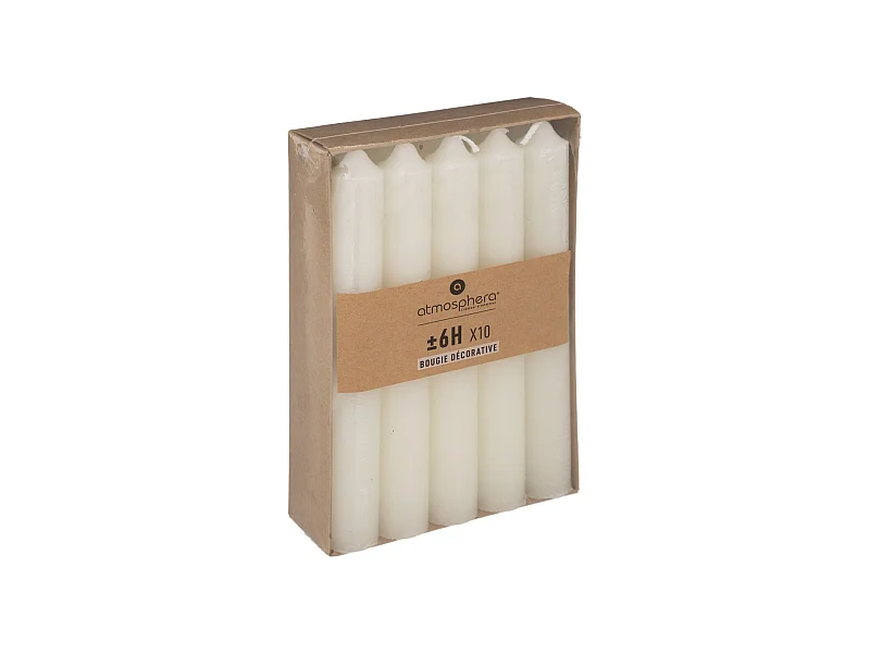 Lot de 10 Bougies Bâton "Hugo" 16cm Ivoire