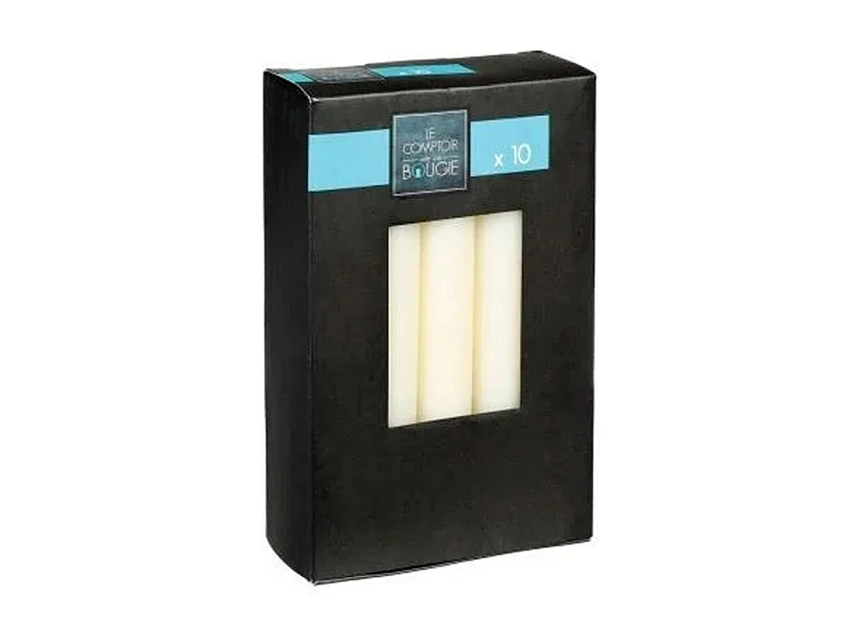 Lot de 10 Bougies Bâton "Hugo" 16cm Ivoire
