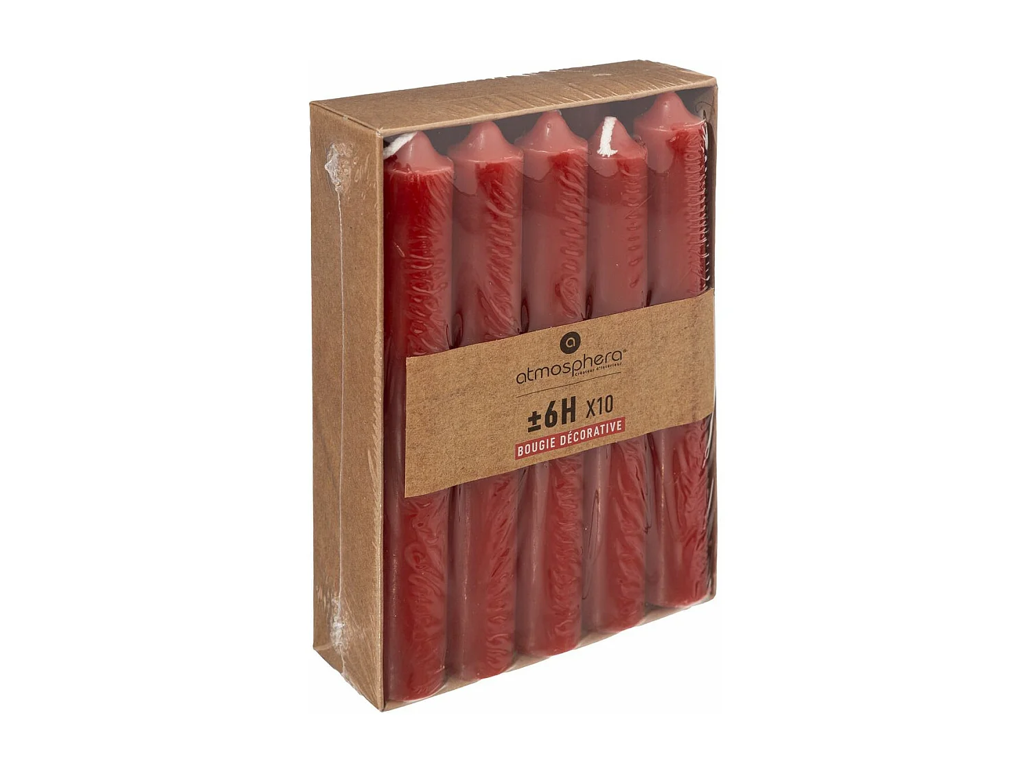 Lot de 10 Bougies Bâton "Hugo" 16cm Rouge