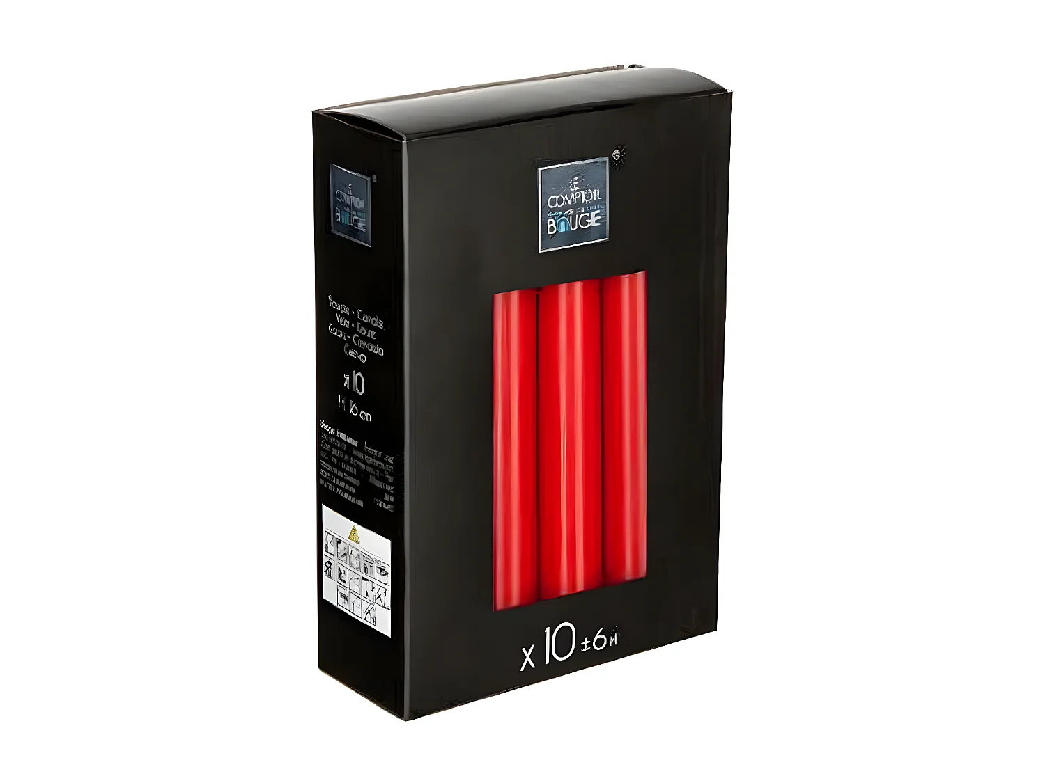 Lot de 10 Bougies Bâton "Hugo" 16cm Rouge