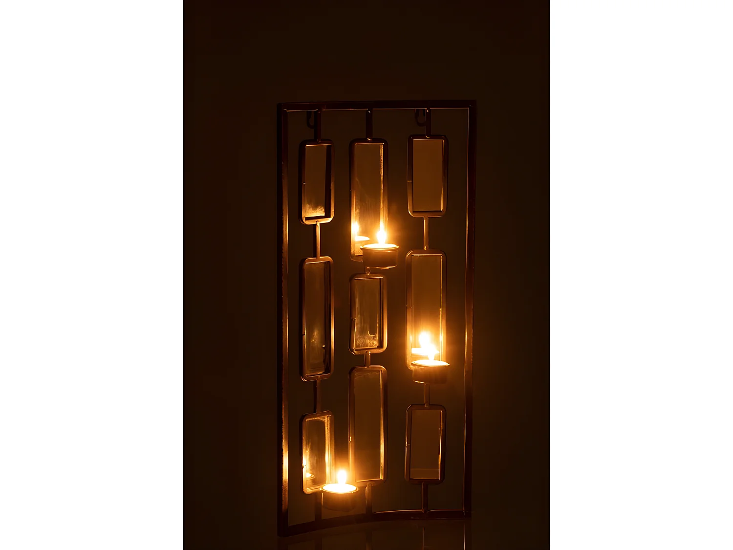 Decoración con espejo y portavelas de metal gris 25x4x52cm