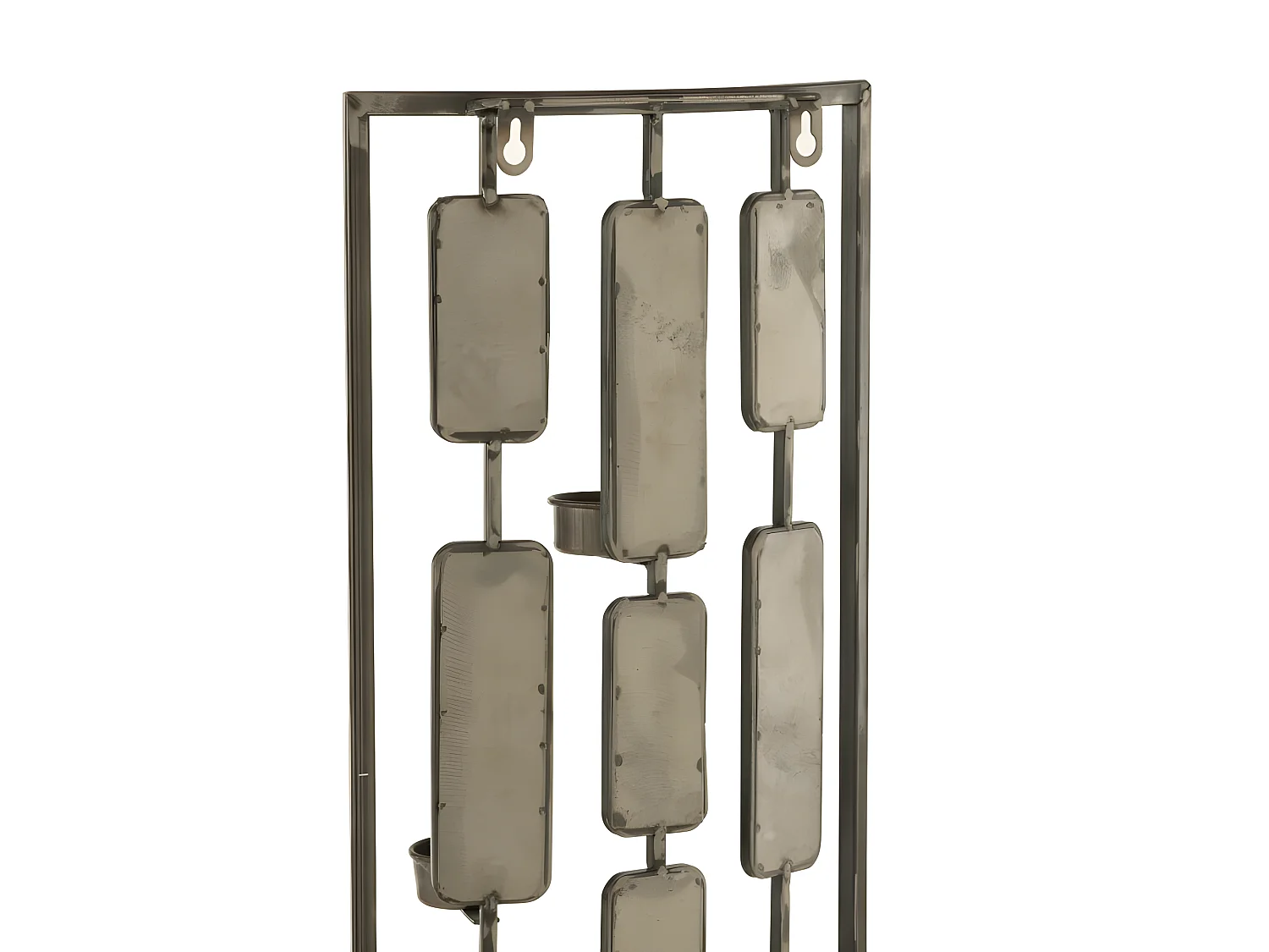 Decoración con espejo y portavelas de metal gris 25x4x52cm