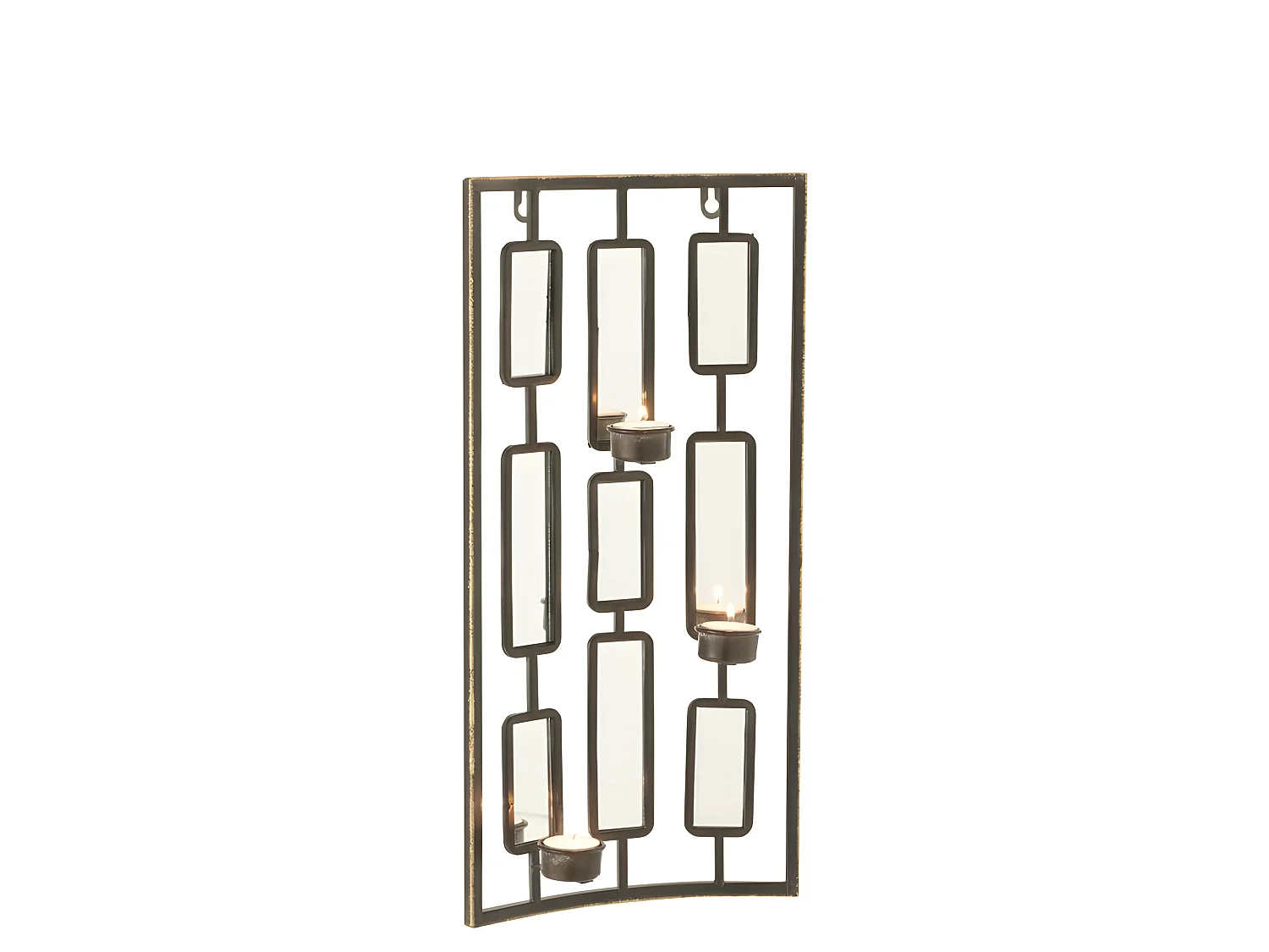 Decorazione con specchio e portacandele in metallo grigio 25x4x52cm