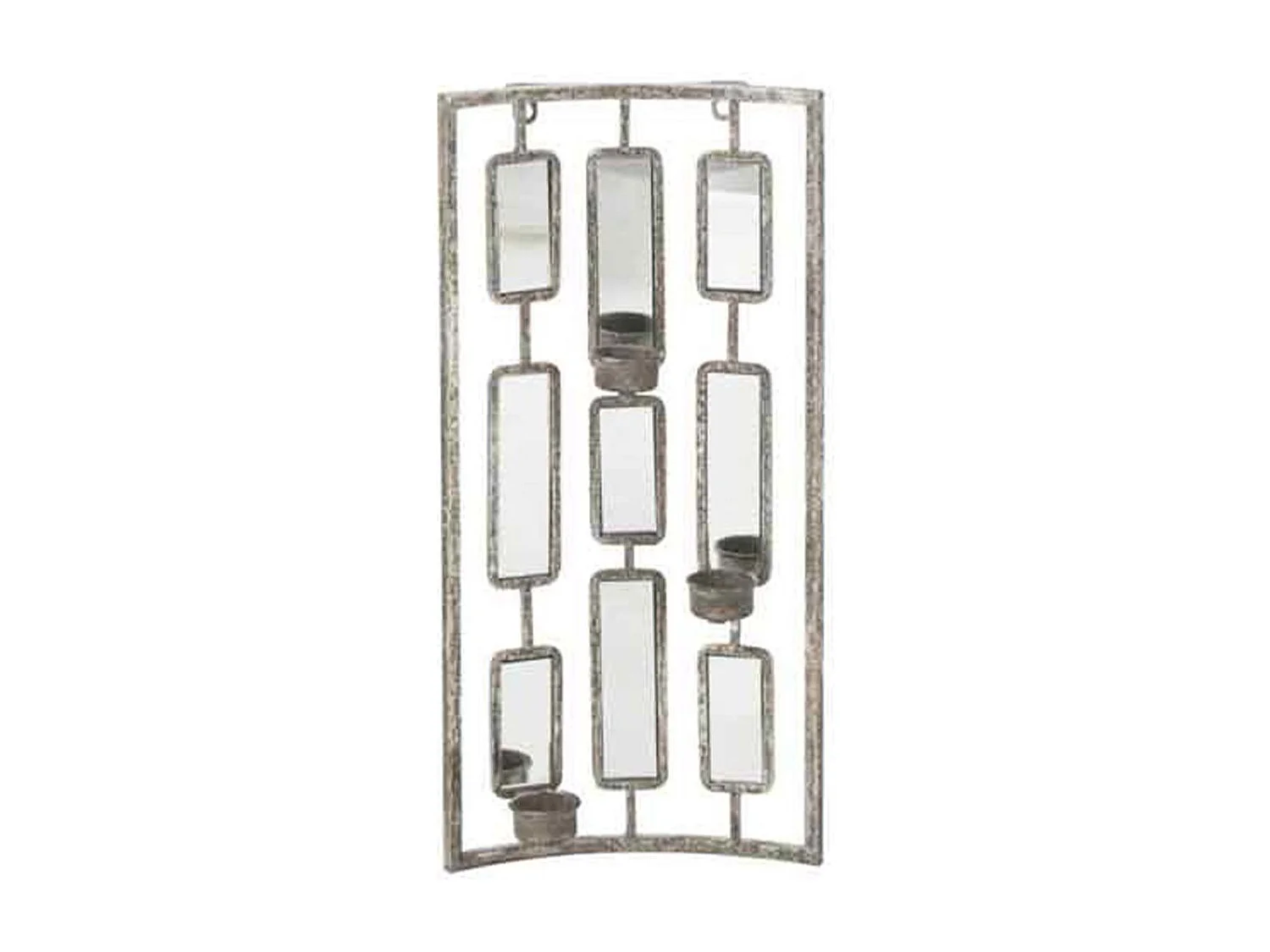 Decorazione con specchio e portacandele in metallo grigio 25x4x52cm