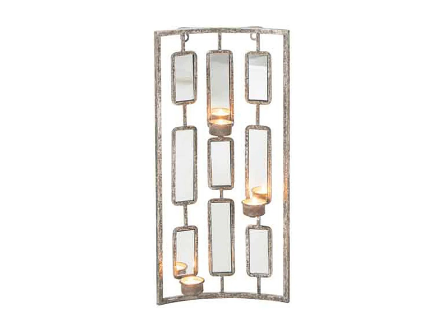 Decorazione con specchio e portacandele in metallo grigio 25x4x52cm