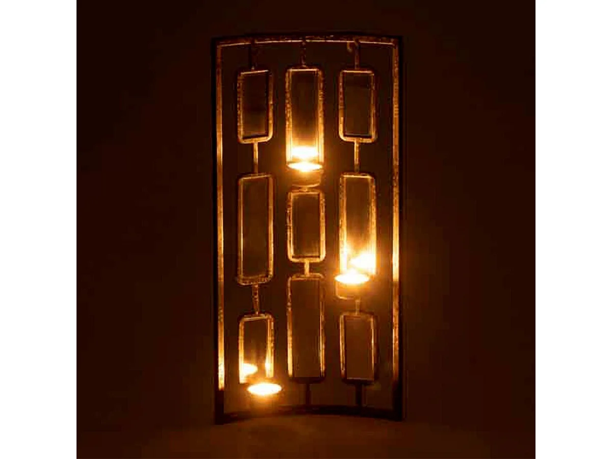 Decorazione con specchio e portacandele in metallo grigio 25x4x52cm