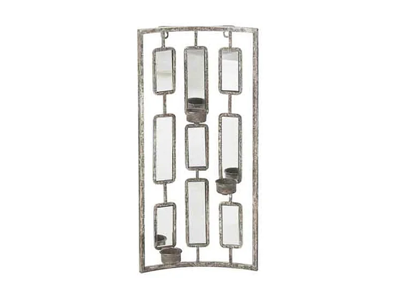 Decorazione con specchio e portacandele in metallo grigio 25x4x52cm