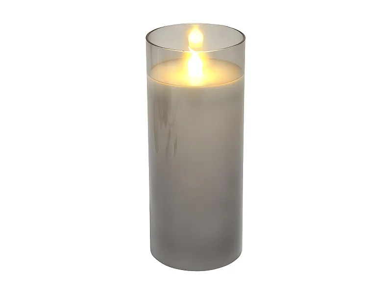 Bougie Ronde LED "Verrine" 20cm Gris Clair