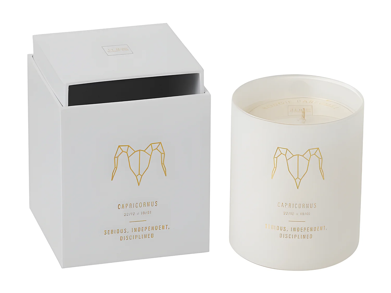 Vela perfumada signo Capricornio 50H en tarro de vidrio blanco 8x8x9.5 cm