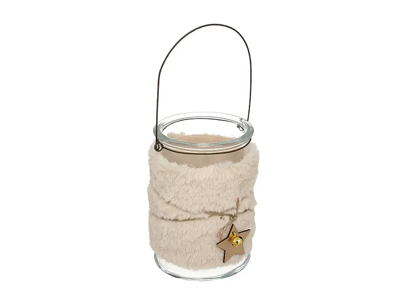 Photophore Imitation Fourrure "Laponie" 14cm Beige