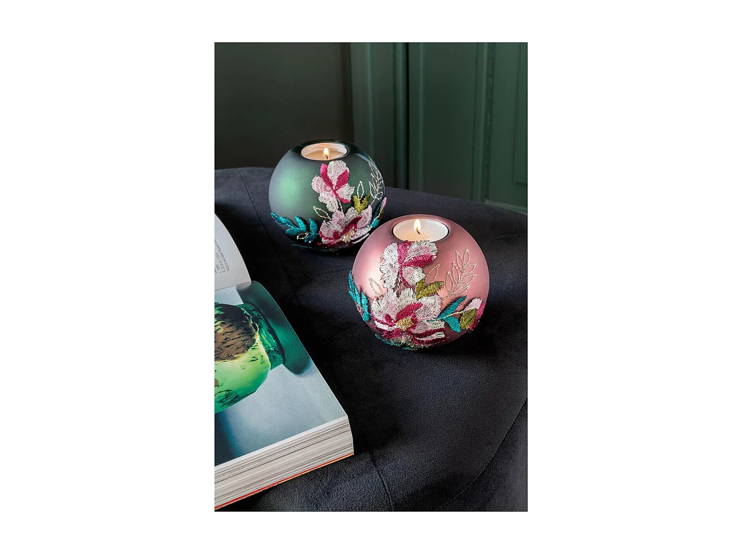 Set di 4 portacandele in vetro Fucsia 23x23x9.5 cm