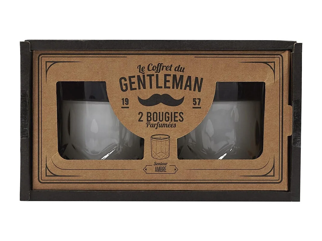 Coffret 2 Bougies Parfumees Verre A Whisky Marron, Noir