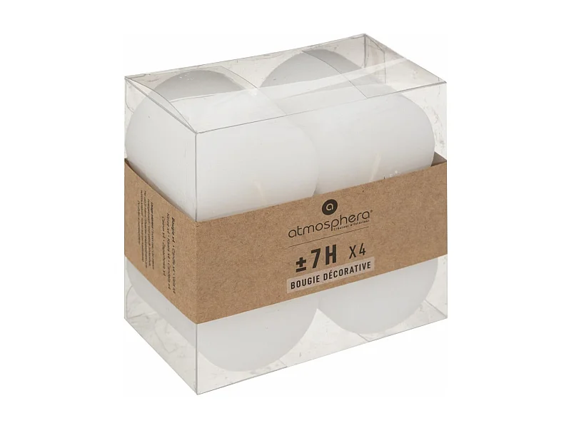 Lot de 4 Bougies Votives "Rustic" 4,5cm Blanc