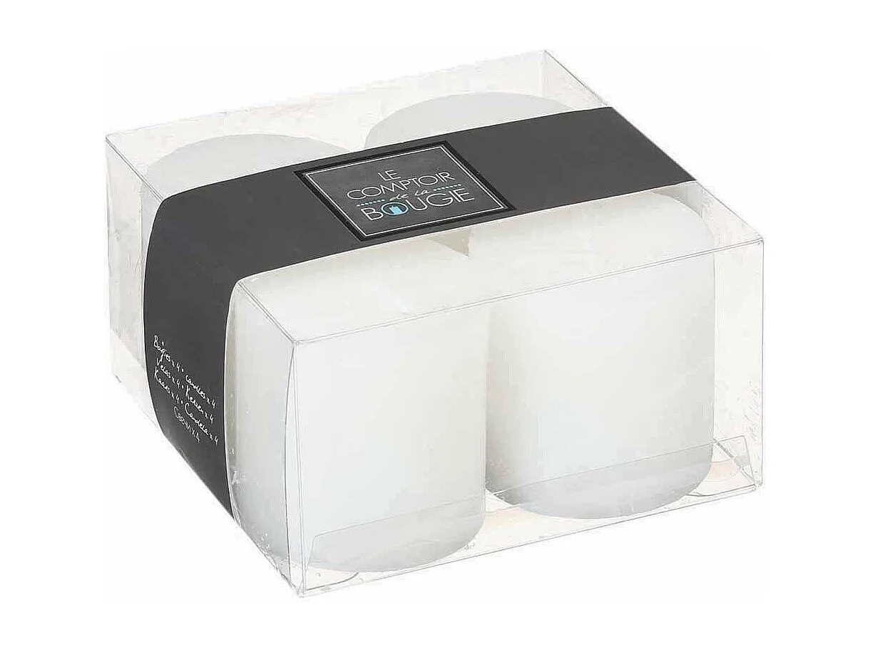 Lot de 4 Bougies Votives "Rustic" 4,5cm Blanc