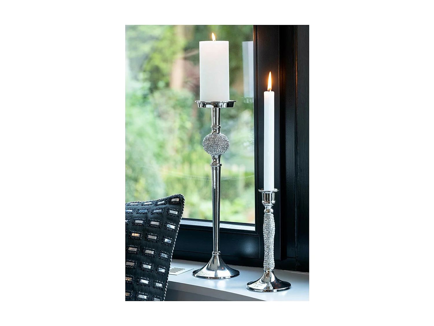 Bougeoir Design "Sphère Diamant" 41cm Argent