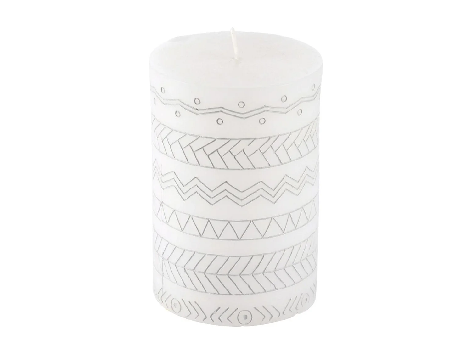 Bougie Pilier Embossée "Graphic Ethnic" 10cm Blanc