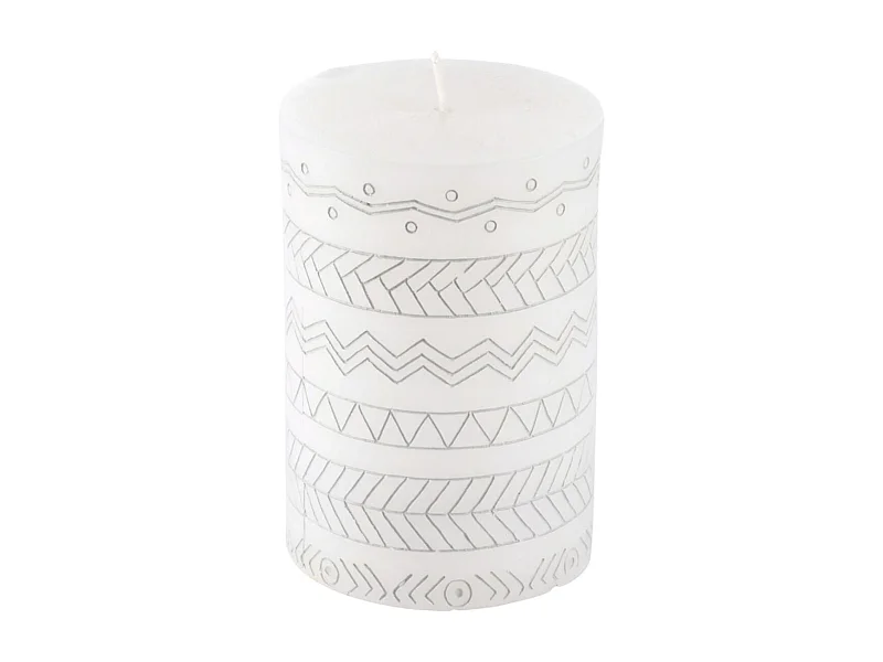 Bougie Pilier Embossée "Graphic Ethnic" 10cm Blanc